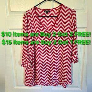NWT KIARA RED&WHITE CHEVRON BLOUSE